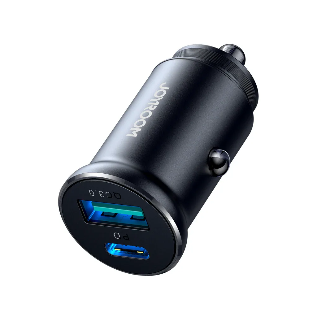 شاحن سيارة جوي روم JR-CCN05 ميني 30W USB-A وUSB-C أسود