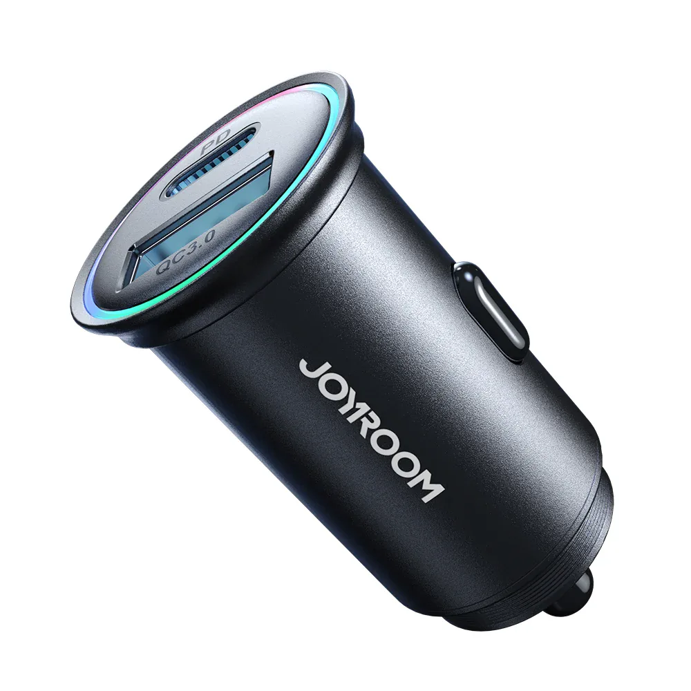 شاحن سيارة جوي روم JR-CCN04 ميني 60W USB-A وUSB-C أسود