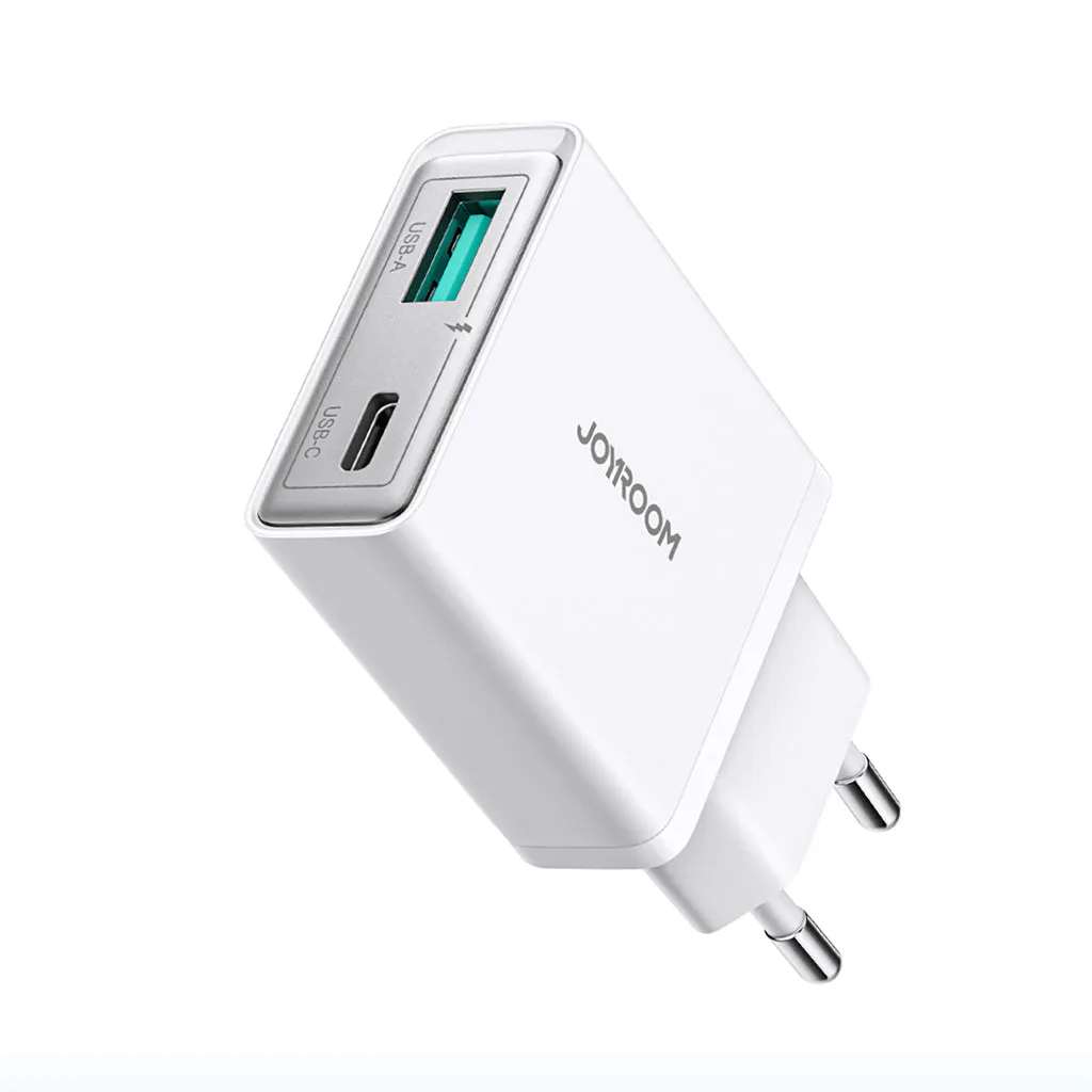 شاحن جوي روم JR-TCF14 نحيف USB-A وUSB-C بقدرة 20W أبيض