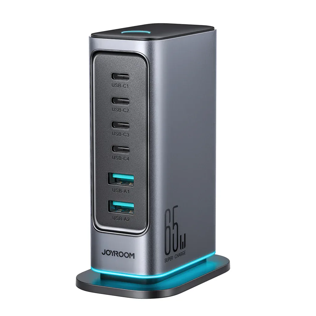 شاحن مكتبي جوي روم TCM02 GaN بقدرة 65W مع 6 منافذ USB قابس أوروبي