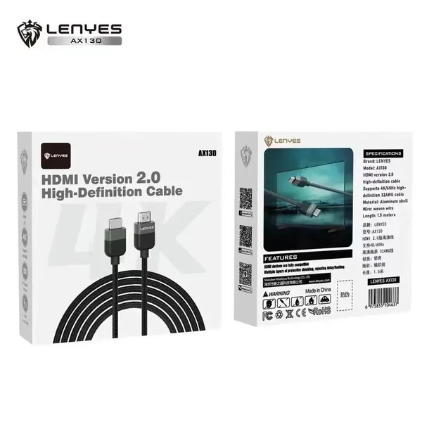 كيبل HDMI 2.0 LENYES AX130 بطول 1.5 متر ودعم 4K 60Hz