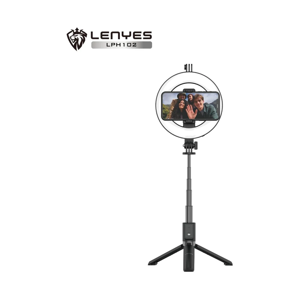 عصا سيلفي وحامل LENYES LPH102 مع ريموت Bluetooth وإضاءة قابلة للفك