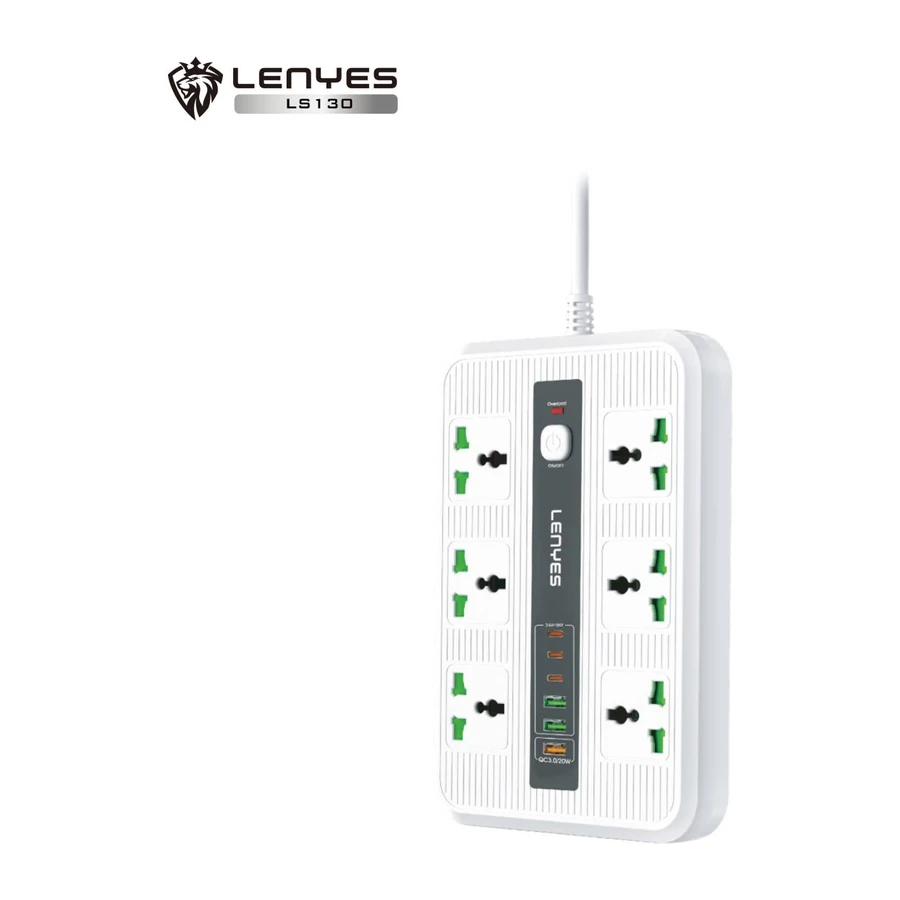شاحن LENYES LS130-EU متعدد المنافذ مع سلك 2 متر