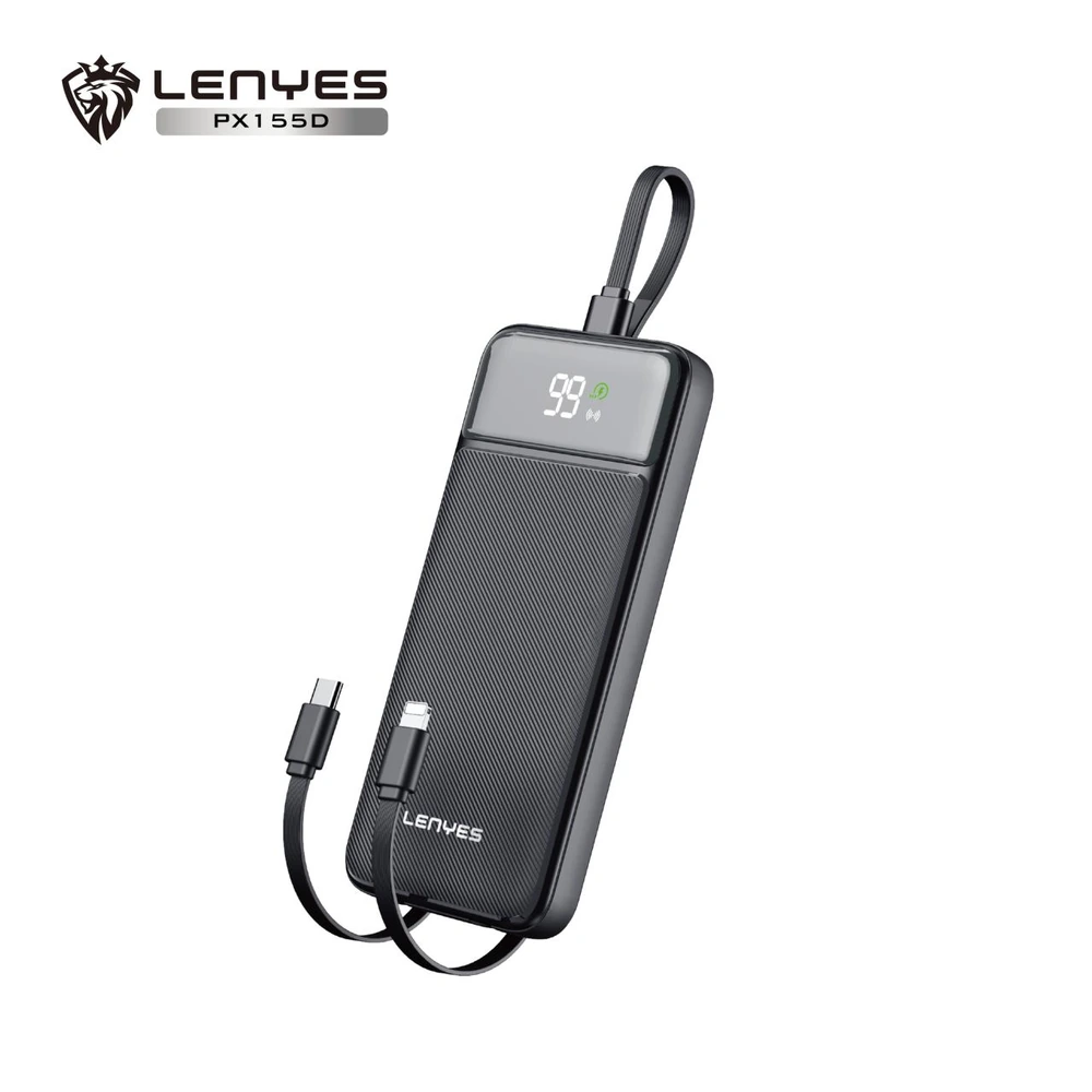 باور بانك LENYES PX155D سعة 10000mAh مع كابلات شحن مدمجة