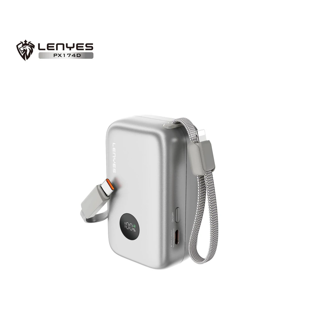 باور بانك LENYES PX174D سعة 10000mAh بشحن سريع 45W وكابلات مدمجة