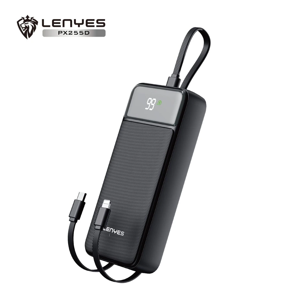 باور بانك LENYES PX255D سعة 20000mAh مع كابلات شحن مدمجة