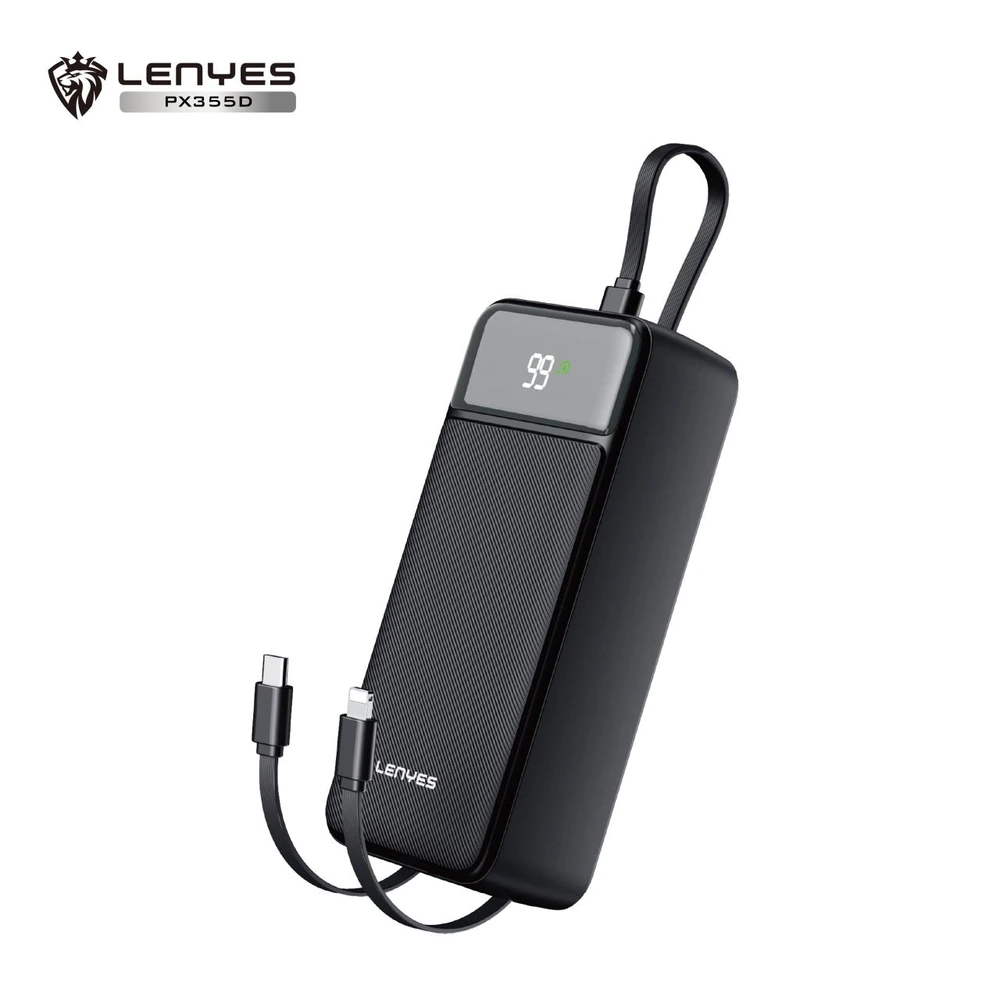 باور بانك LENYES PX355D سعة 30000mAh مع كابلات شحن مدمجة