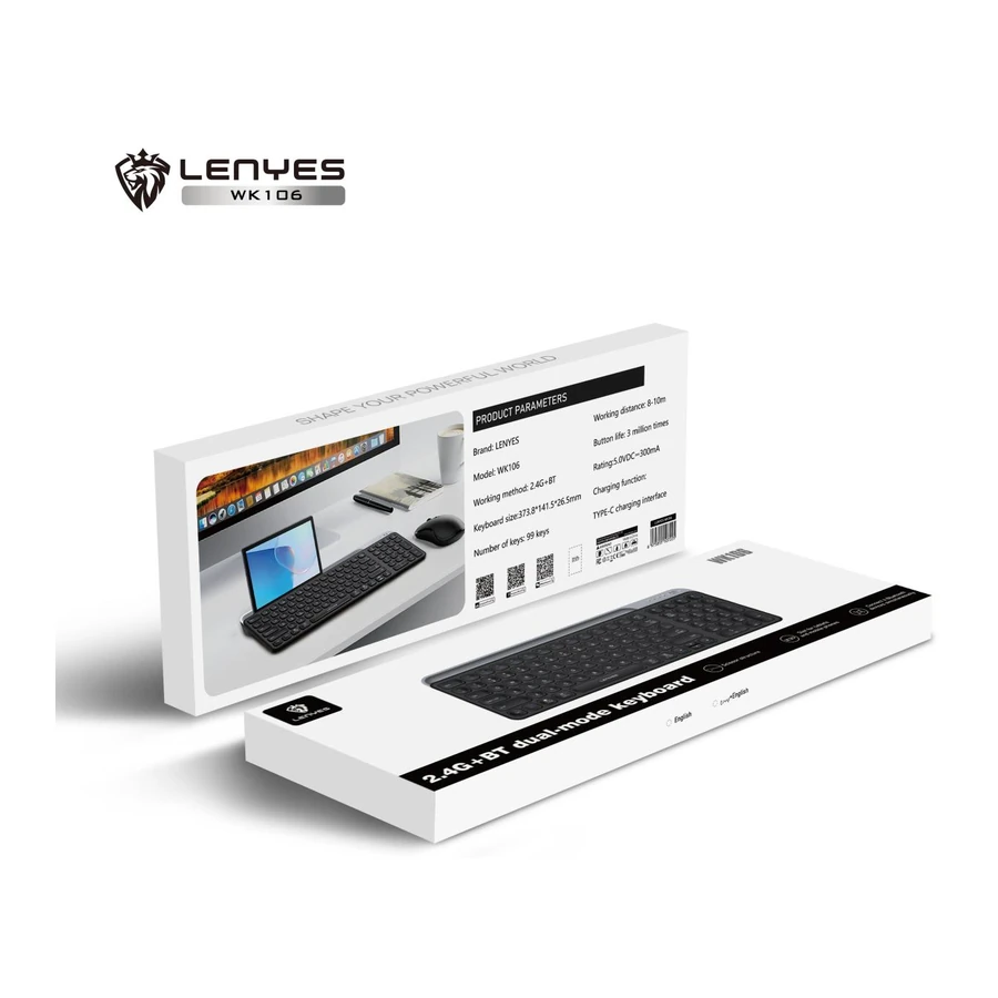 كيبورد LENYES WK106 اتصال 2.4G وBluetooth مع 99 مفتاحًا