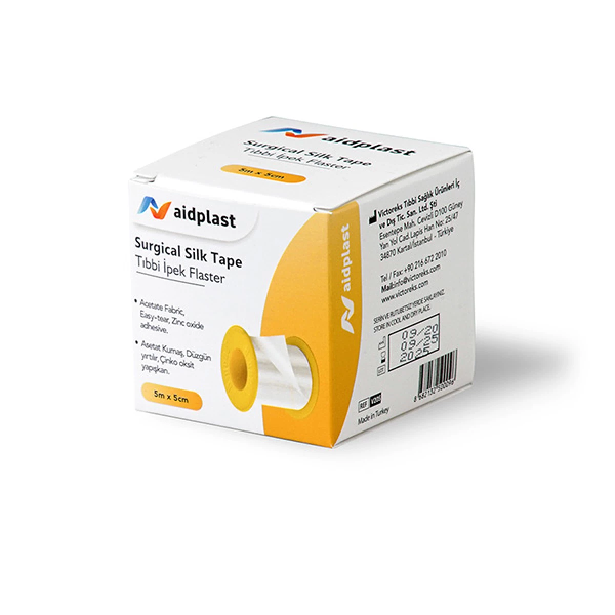 شريط حريري جراحي Aidplast مقاس 5 متر × 5 سم – التصاق قوي ومسامي
