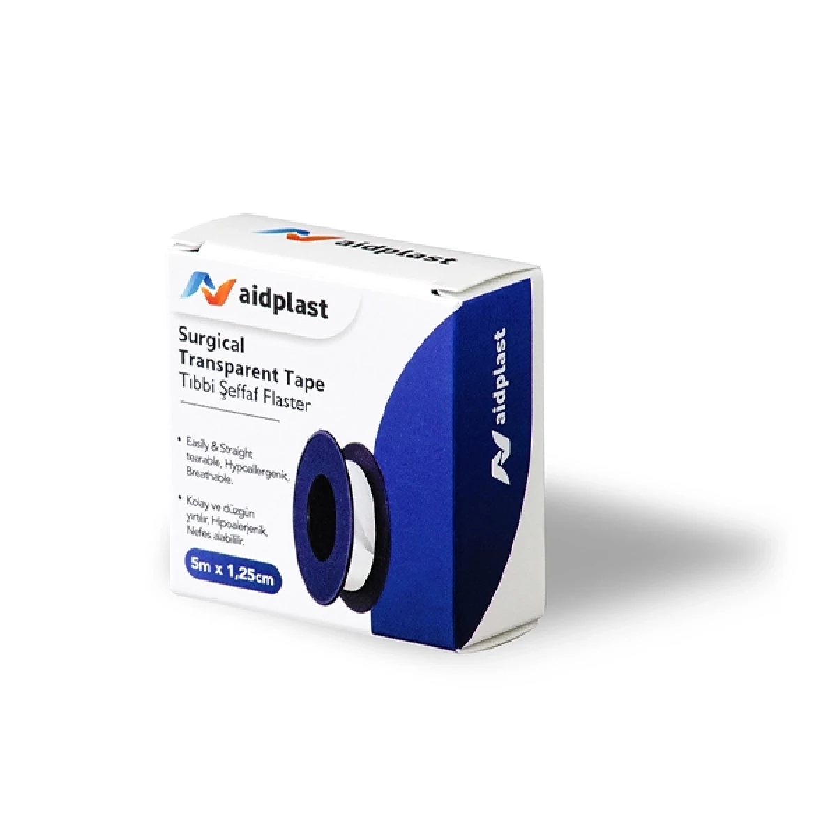 شريط جراحي شفاف Aidplast مقاس 5 متر × 1.25 سم – مسامي وثابت