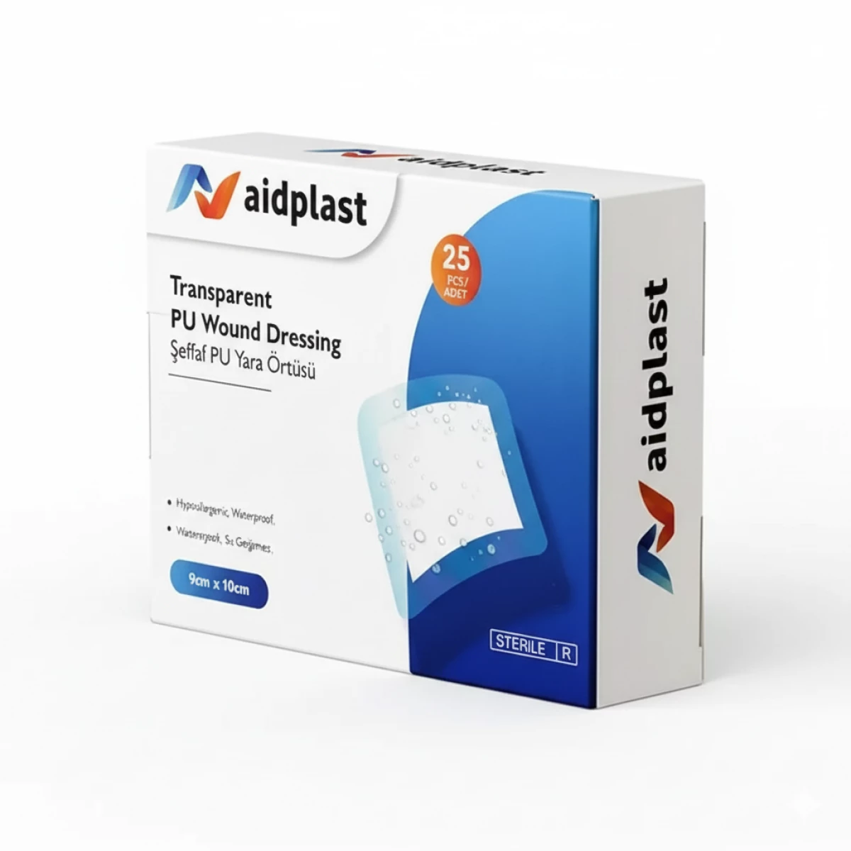 ضماد جروح معقم مقاوم للماء Aidplast مقاس 9 × 10 سم – عبوة 25 قطعة
