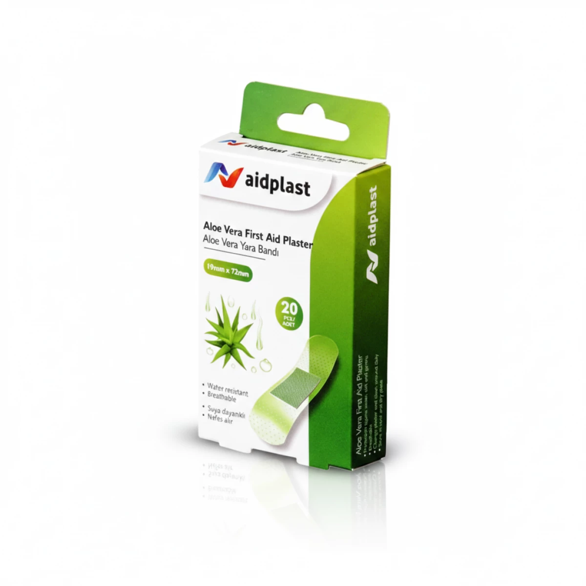 لاصقات إسعافات أولية Aidplast بالألوفيرا مقاس 19 × 72 ملم – 20 قطعة