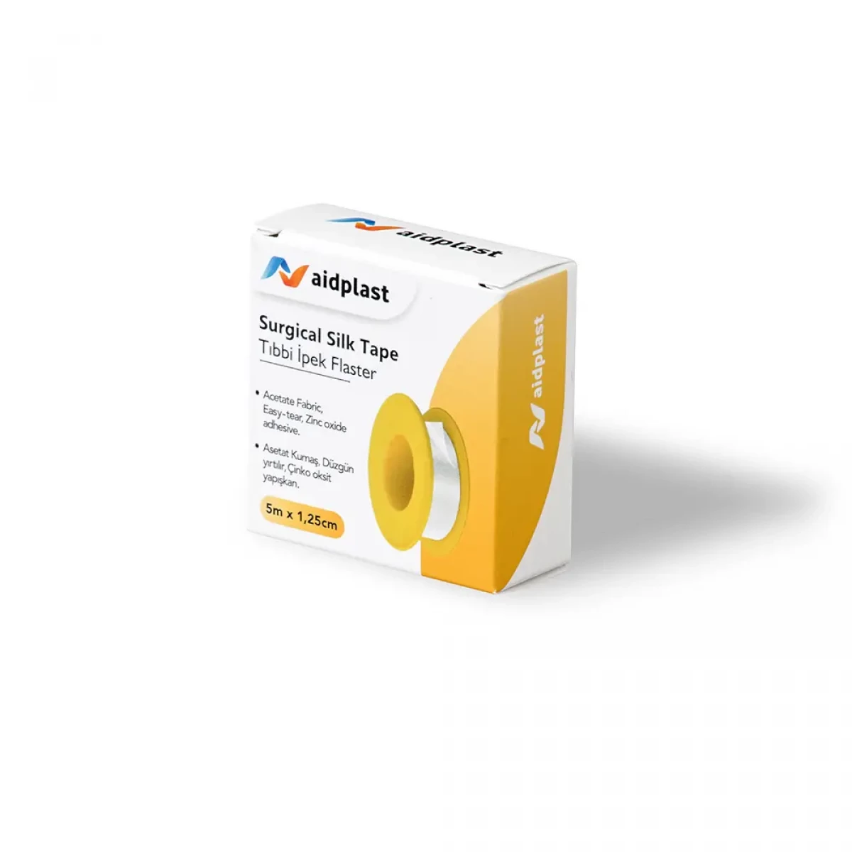 شريط حريري Aidplast مقاس 5 متر × 1.25 سم – لاصق لطيف للعناية بالجروح