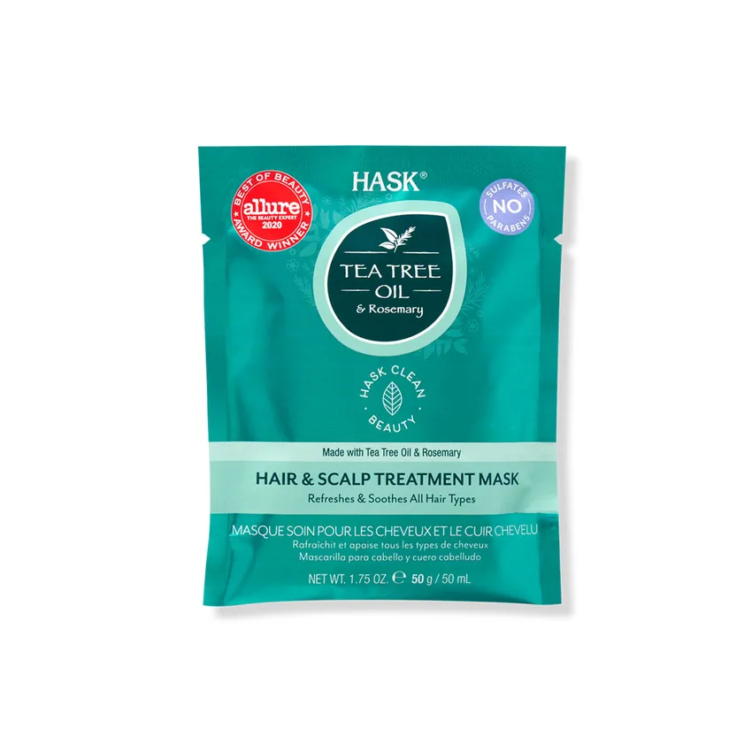 ماسك شعر هاسك HASK – 50 مل زيت شجرة الشاي وإكليل الجبل قناع معالجة الشعر وفروة الرأس