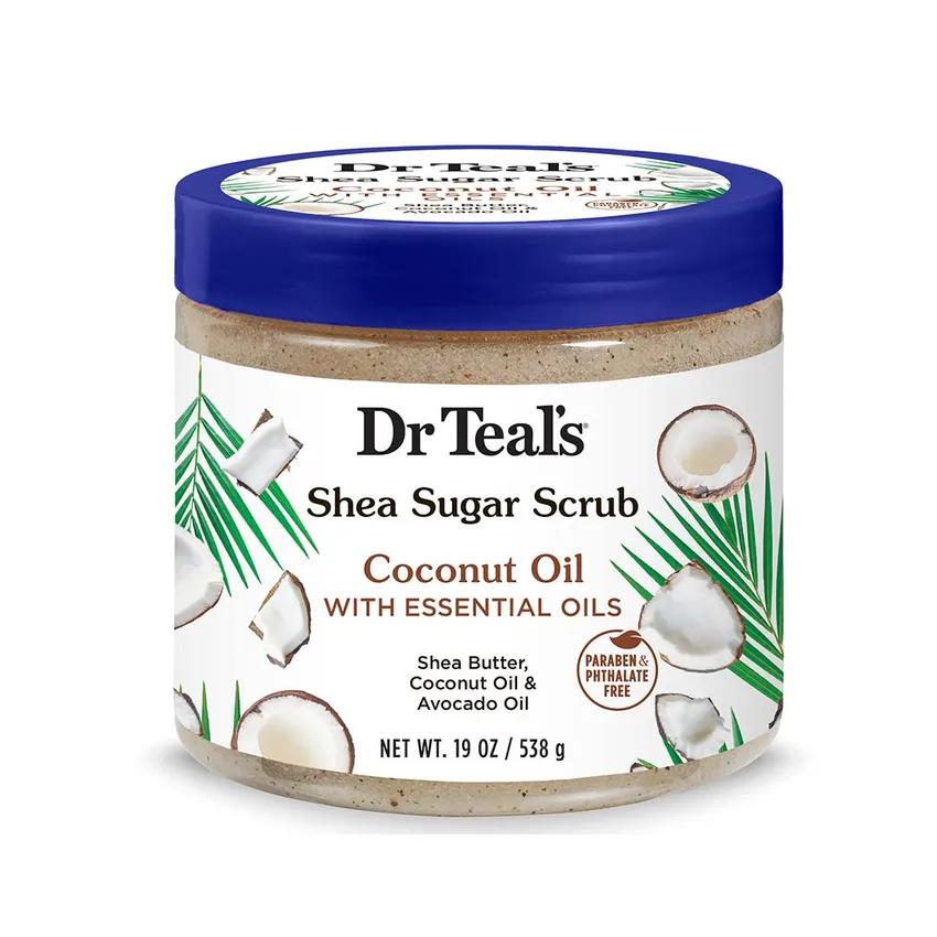 دكتور تيلز Dr Teal's – دكتور تيل مقشر الجسم بسكر الشيا وزيت جوز الهند بالزيوت العطرية