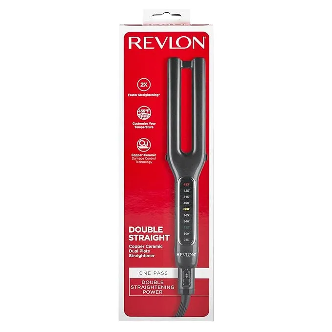 ريفلون Revlon – مكواة الشعر بالألواح المزدوجة من النحاس السيراميكي | تصفيف أسرع وتقليل التلف