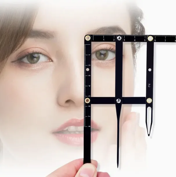 مسطرة رسم الحواجب من الفولاذ المقاوم للصدأ بتقنية Microblading، أداة قياس مسطرة النسبة الذهبية لقياس الوشم