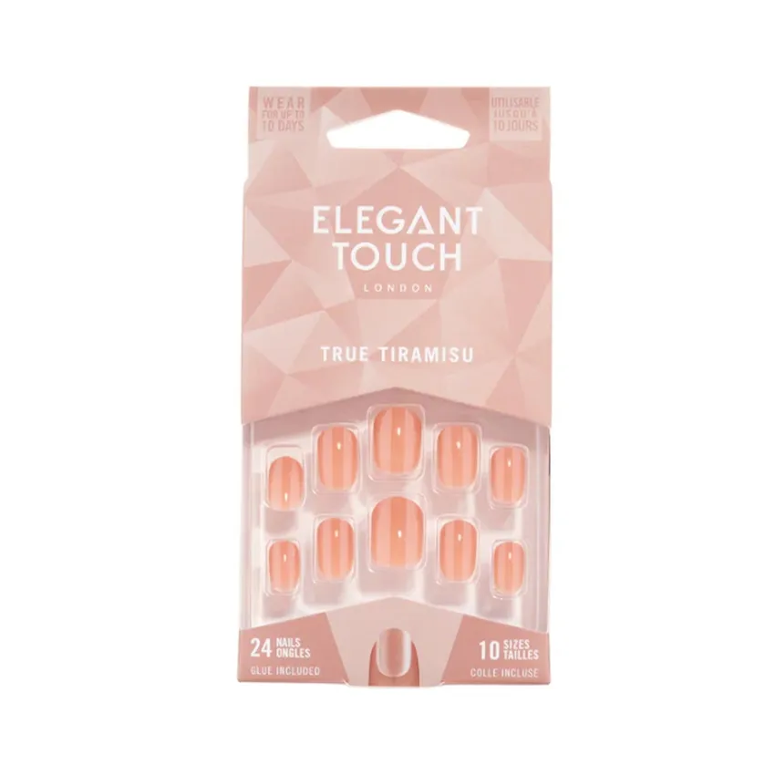 منتج أظافر إليغانت تاتش Elegant Touch – أظافر صناعية أنيقة الملمس squaval قصيرة الطول – تيراميسو حقيقي 24 قطعة 10 مقاسات