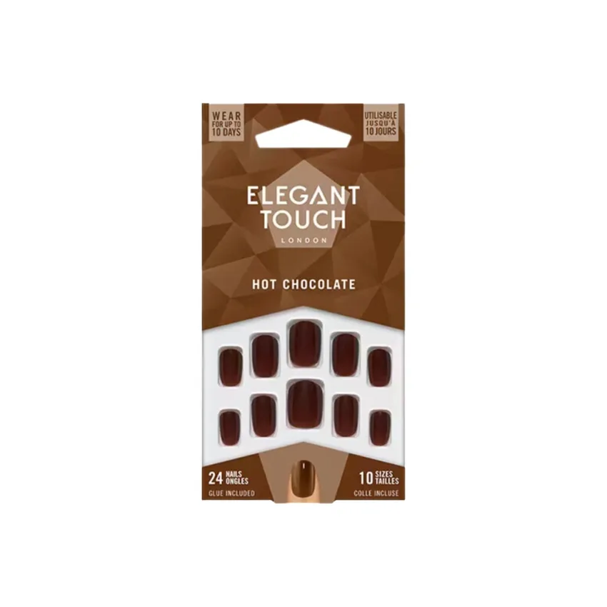 جل أظافر إليغانت تاتش Elegant Touch – أظافر إليجانت تاتش شوكولاتة ساخنة 24 قطعة 10 مقاسات