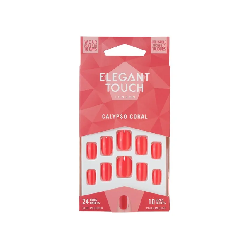منتج أظافر إليغانت تاتش Elegant Touch – لمسة أنيقة اللون الأساسي كاليبسو المرجاني 24 قطعة 10 مقاسات