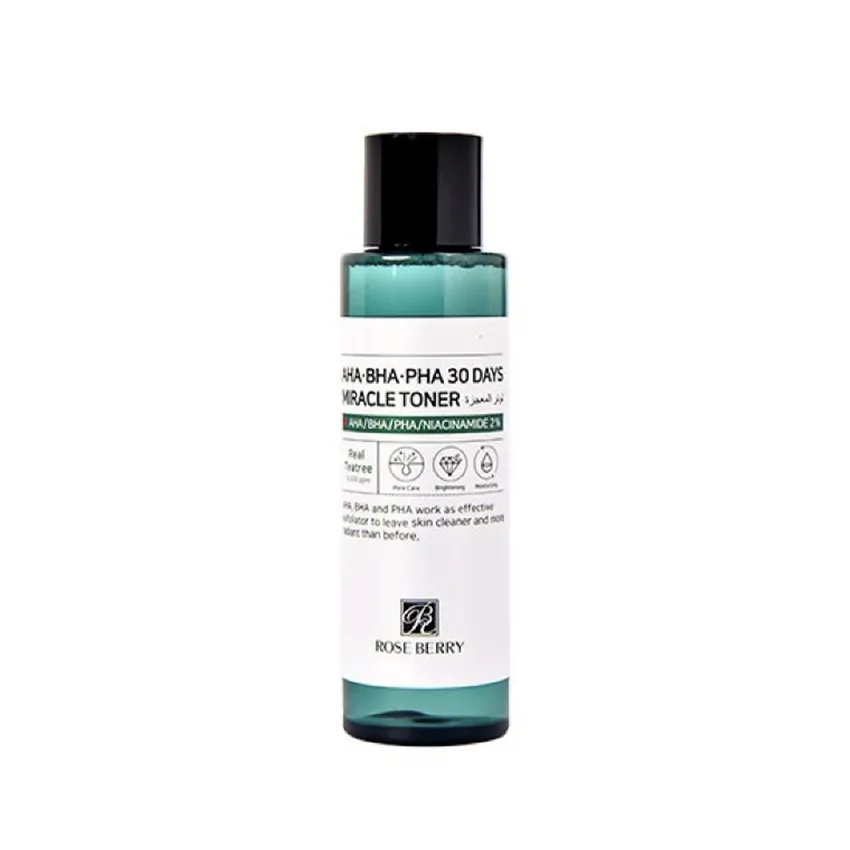 تونر وجه تونر ميراكل سكين كلينزينغ 150 مل من روز بيري Rose Berry Aha BHA PHA Micellar Toner