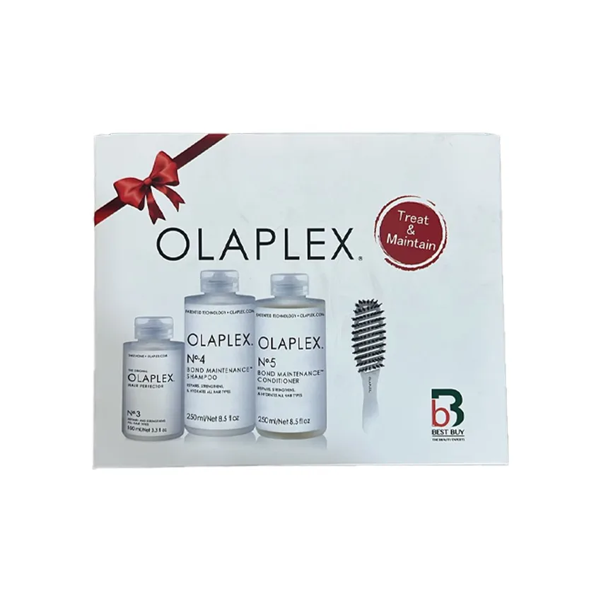 بلسم شعر أولابلكس OLAPLEX – شامبو اولابلكس رقم 4 سعة 250 مل، وبلسم رقم 5، وعلاج رقم 3 سعة 100 مل، وفرشاة تهوية كت