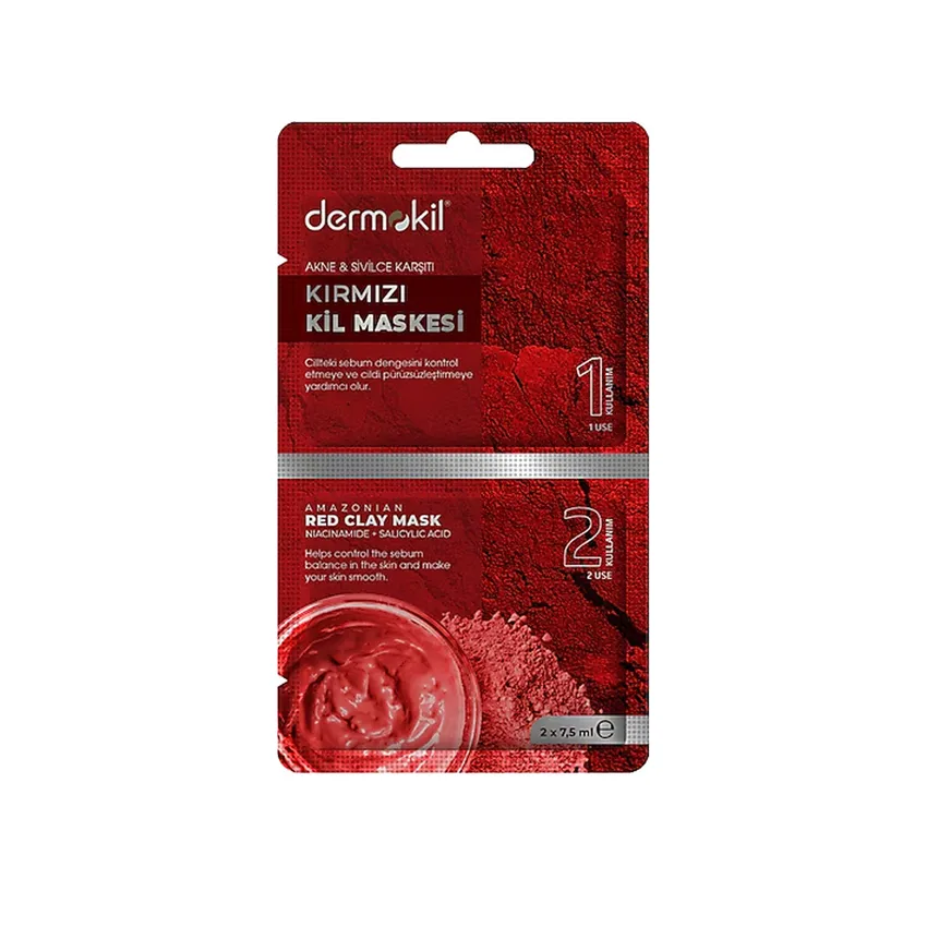 ماسك وجه قناع الطين الأحمر من ديرموكيل dermokil – ٥٠ مل (٢ × ٧.٥ مل) 50 مل