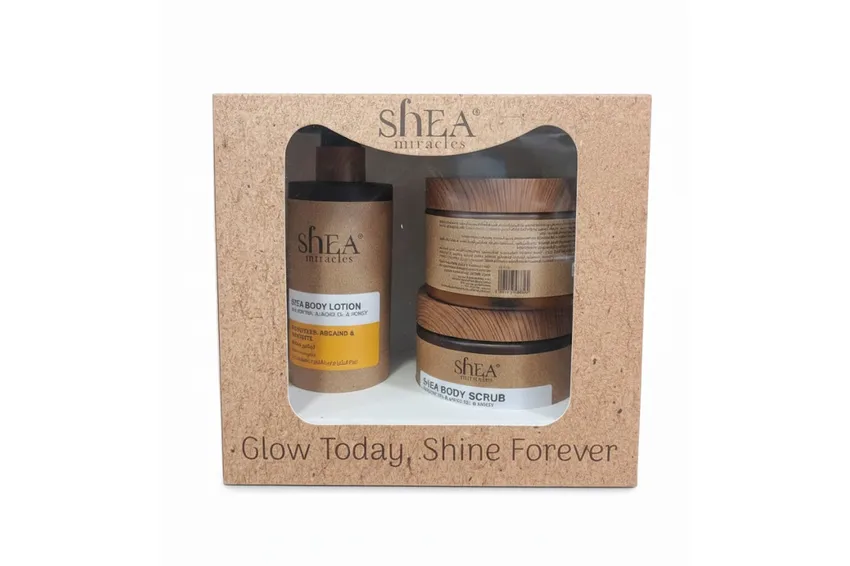 مجموعة عناية بالجسم شيا ميراكلز Shea Miracles – مجموعة Shea مع زبدة الجسم، مقشر الجسم، و لوشن الجسم