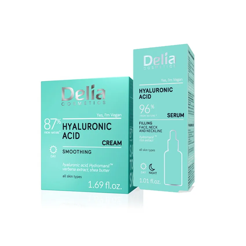 كريم وجه ديليا كوزمتيكس Delia Cosmetics – ديليا كوزمتكس – عرض خاص: سيروم حمض الهيالورونيك (30 مل) + كريم مرطب بحمض الهيالورونيك (50 مل)