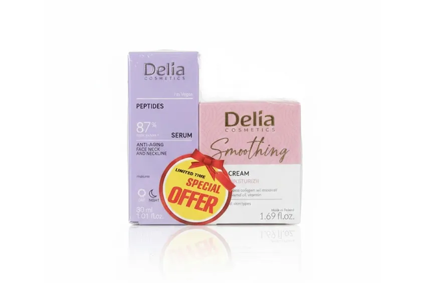 مجموعة منتجات مجموعة ديليا كوزمتيكس Delia Cosmetics – سيروم الببتيدات المضاد للشيخوخة وكريم الترطيب والنعومة