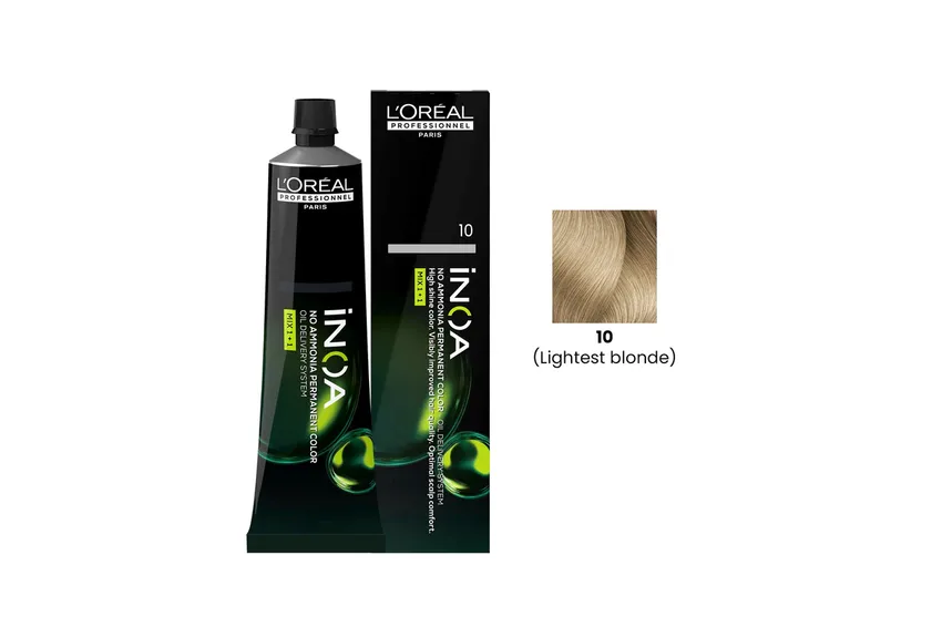 لوريال باريس L'Oréal Paris – لوريال بروفيسيونال باريس – INOA صبغة شعر دائمة خالية من الأمونيا – 10 (أشقر فاتح جدًا / بلاتيني) – 60 مل
