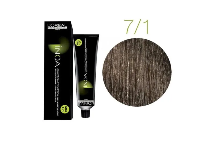 لوريال باريس L'Oréal Paris – لوريال بروفيسيونال باريس – INOA صبغة شعر دائمة خالية من الأمونيا – 7/1 (أشقر رمادي متوسط) – 60 مل