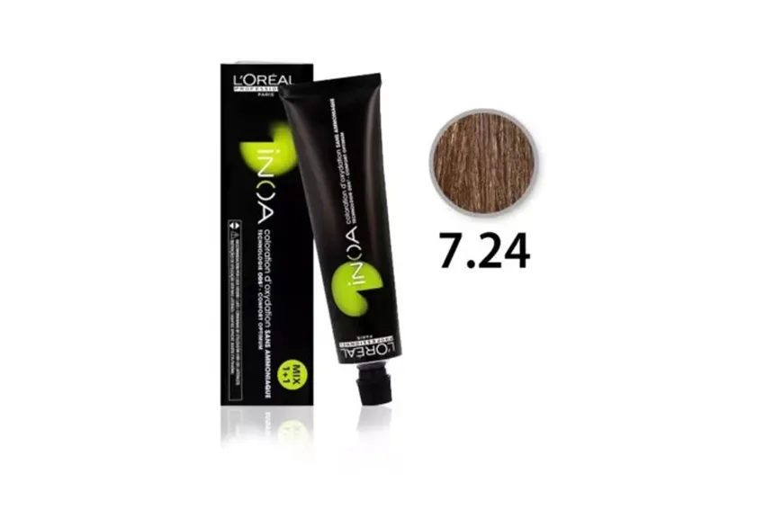 لوريال باريس L'Oréal Paris – لوريال بروفيسيونال باريس – INOA صبغة شعر دائمة خالية من الأمونيا – 7/24 (أشقر متوسط لؤلؤي نحاسي) – 60 مل