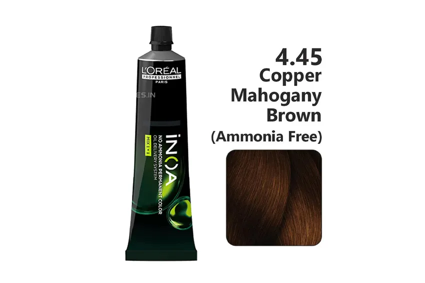 لوريال باريس L'Oréal Paris – لوريال بروفيسيونال باريس – INOA صبغة شعر دائمة خالية من الأمونيا – 4/45 (بني متوسط نحاسي ماهوغاني) – 60 مل