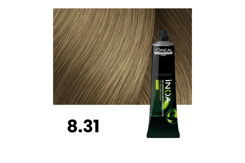 لوريال باريس L'Oréal Paris – لوريال بروفيسيونال باريس – INOA صبغة شعر دائمة خالية من الأمونيا – 8/31 (أشقر فاتح ذهبي رمادي) – 60 مل