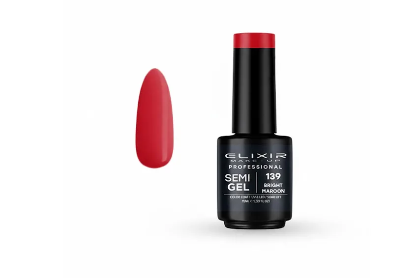 جل أظافر إليكسير Elixir – جل نصف دائم – 139 Bright Maroon – 15 مل