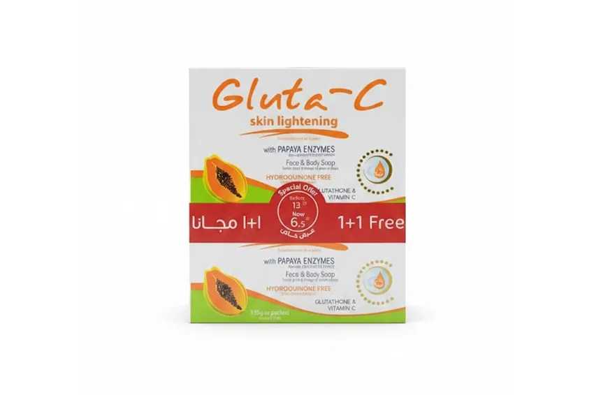 صابون للوجه والجسم غلوتا-سي Gluta-C – جلوتا – سي – صابونة تفتيح الوجه والجسم بإنزيمات البابايا (عرض 1+1 )
