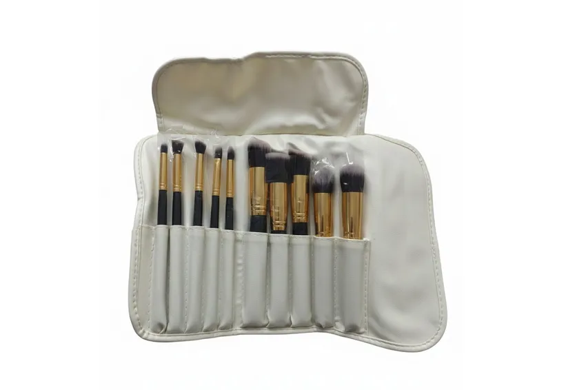 مجموعة مكياج طقم فرش مكياج احترافي (10 قطع) مع حقيبة جلدية فاخرة