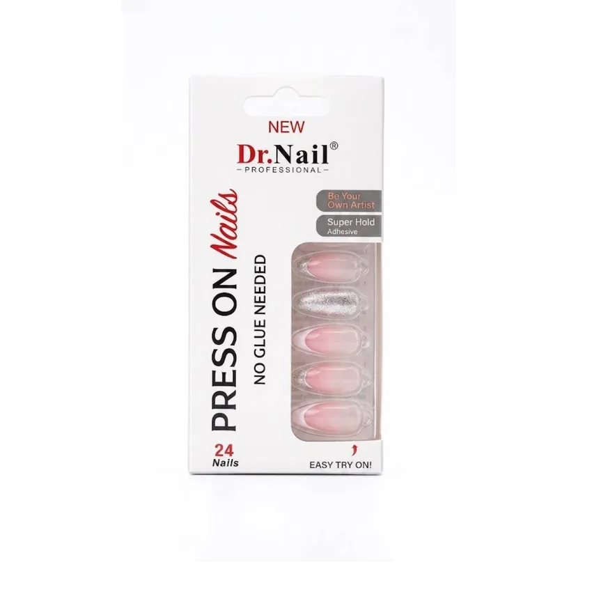 أظافر اصطناعية فرنسي نود بجليتر فضي 24 ظفر – دكتور نيل Dr. Nail