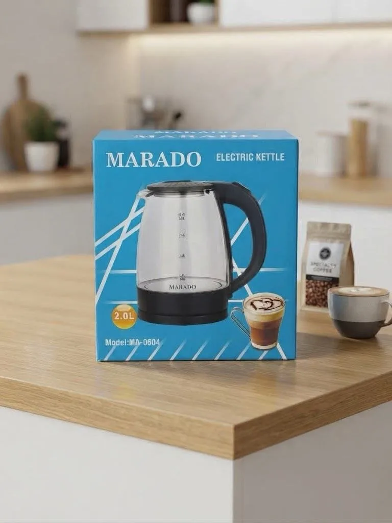 غلاية كهربائية مارادو من ابو معيلش بتصميم شفاف مع إضاءة LED لتحضير الشاي والقهوة