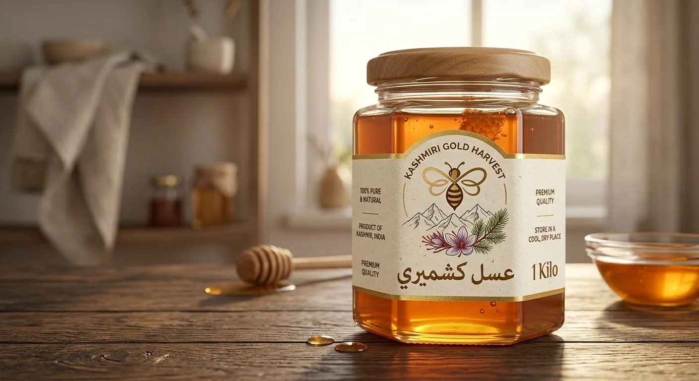 عسل كشميري طبيعي فاخر بنكهة غنية وقوام مميز – 1 كيلو – عسل مختار للاستخدام اليومي مع الفطور والمشروبات والحلويات – مذاق طبيعي حلو ومناسب للتقديم مع الخبز والتوست واللبنة والمكسرات والوصفات المختلفة –
