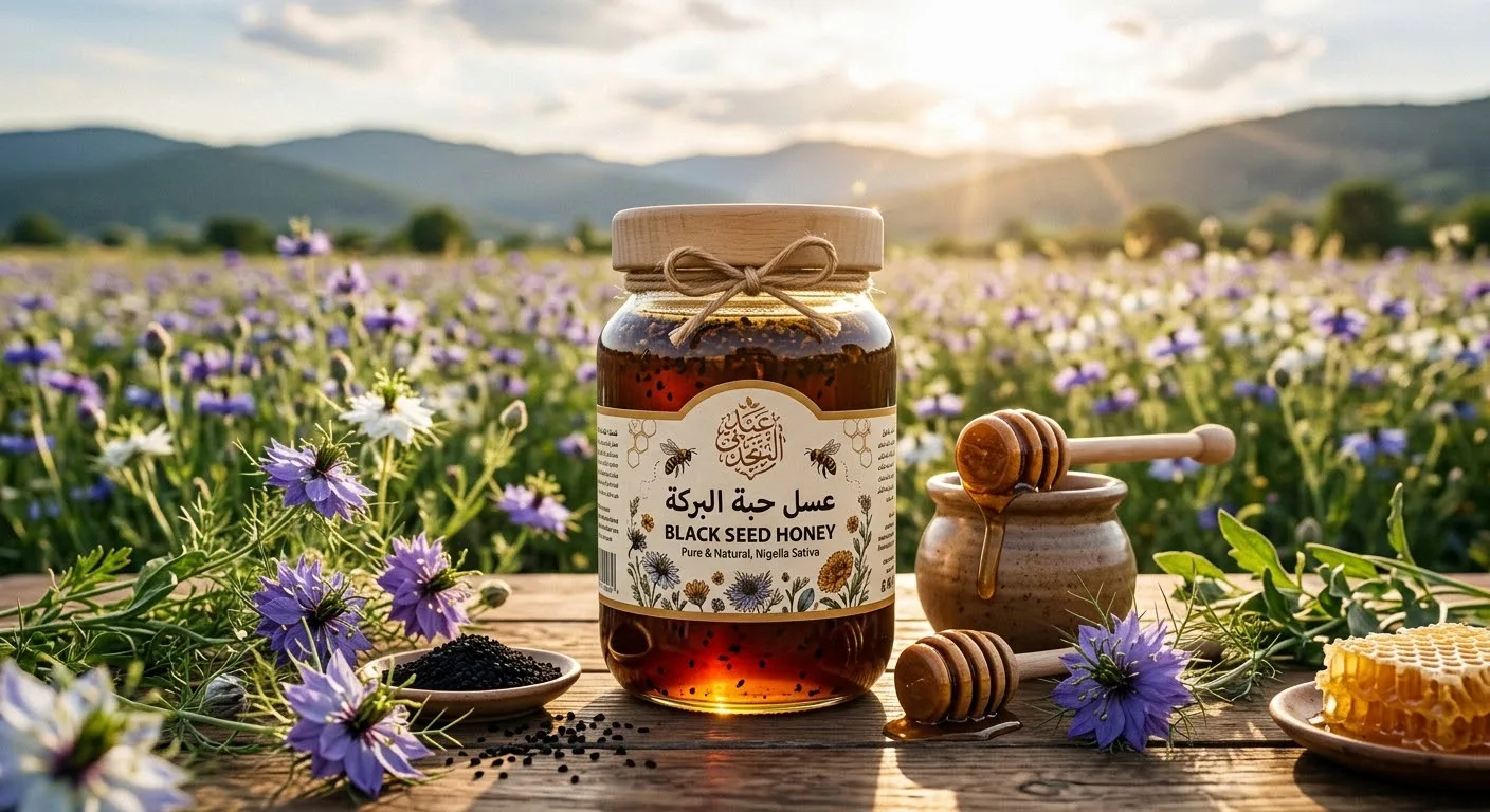 عسل حبة البركة الطبيعي الفاخر بنكهة غنية ومذاق مميز – 1 كيلو – عسل حبة سوداء للاستخدام اليومي والفطور وتحلية المشروبات – مناسب مع الخبز والتوست واللبنة والزبادي والشوفان والمكسرات والحلويات والوصفات ا