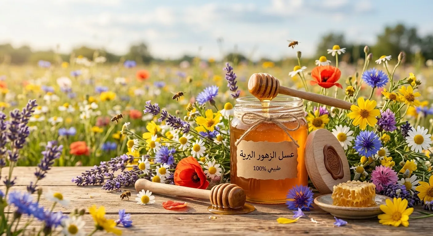 عسل الزهور الطبيعي الفاخر متعدد الأزهار بنكهة غنية ومذاق حلو متوازن – نصف كيلو – عسل من رحيق الأزهار للاستخدام اليومي والفطور وتحلية المشروبات – مناسب مع الخبز والتوست واللبنة والزبادي والشوفان والمكس