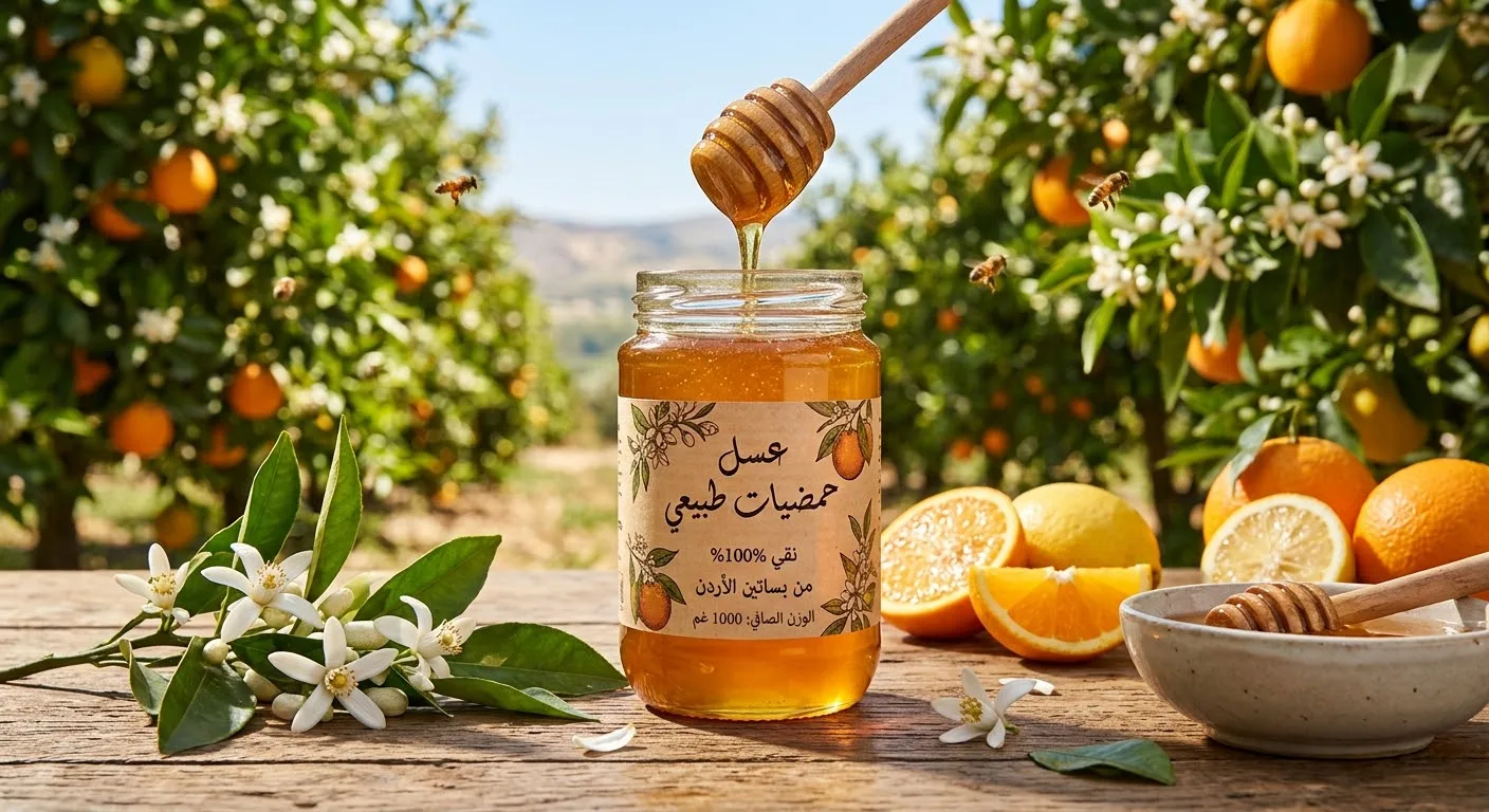 عسل الحمضيات الطبيعي الفاخر بنكهة زهرية لطيفة ومذاق حلو مميز – نصف كيلو – عسل مستخلص من رحيق أزهار الحمضيات للاستخدام اليومي والفطور وتحلية المشروبات – مناسب مع الخبز والتوست واللبنة والزبادي والشوفان