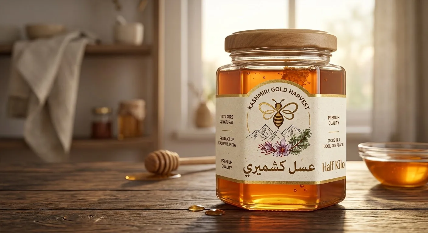 عسل كشميري طبيعي فاخر بنكهة غنية وقوام مميز – نصف كيلو – عسل مختار للاستخدام اليومي مع الفطور والمشروبات والحلويات – مذاق طبيعي حلو ومناسب للتقديم مع الخبز والتوست واللبنة والمكسرات والوصفات المختلفة