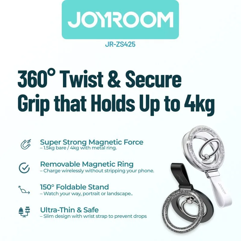 حلقة وحامل مغناطيسي جوي روم JR-ZS425 أسود