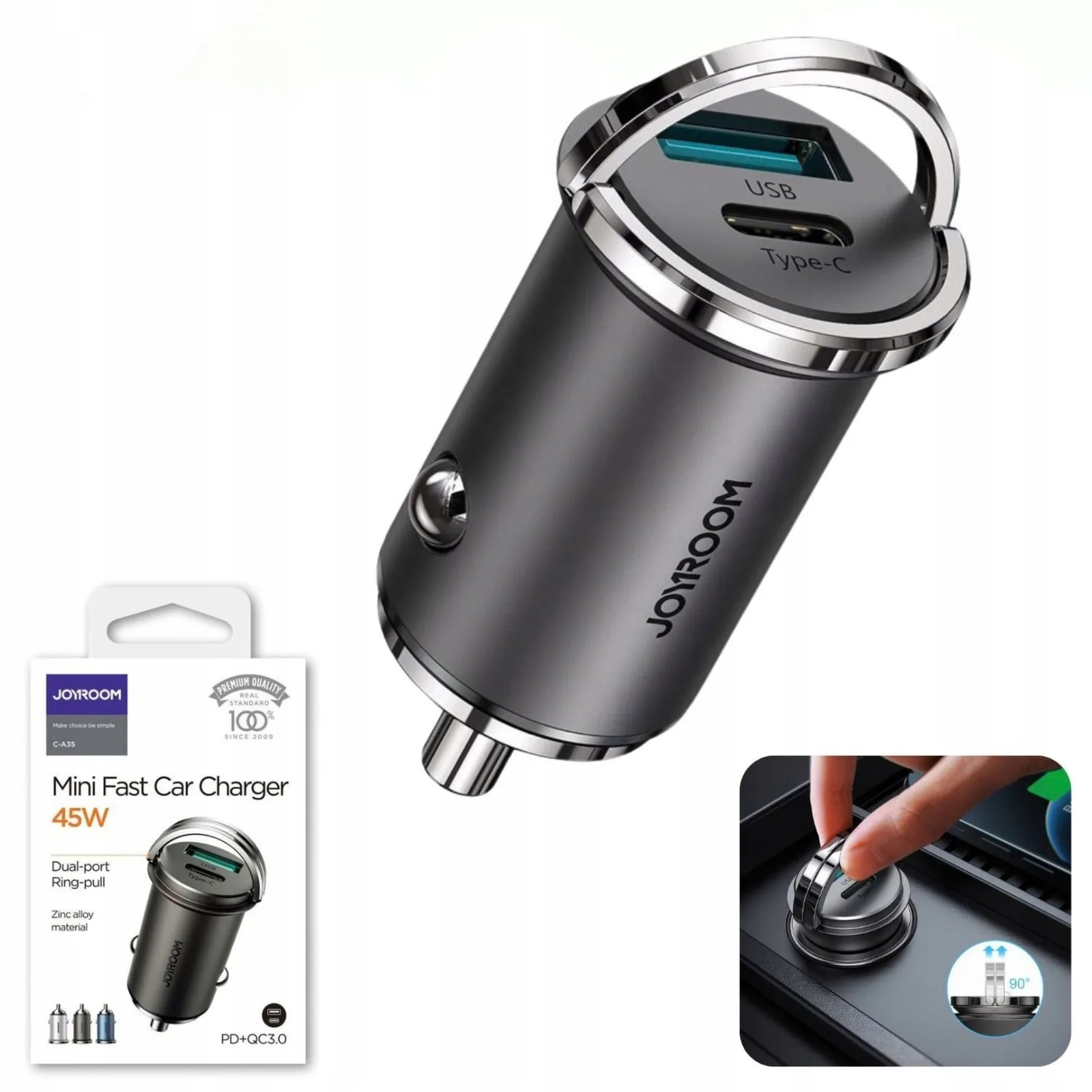 شاحن سيارة جوي روم C-A35 بقدرة 45W USB-A وUSB-C أسود