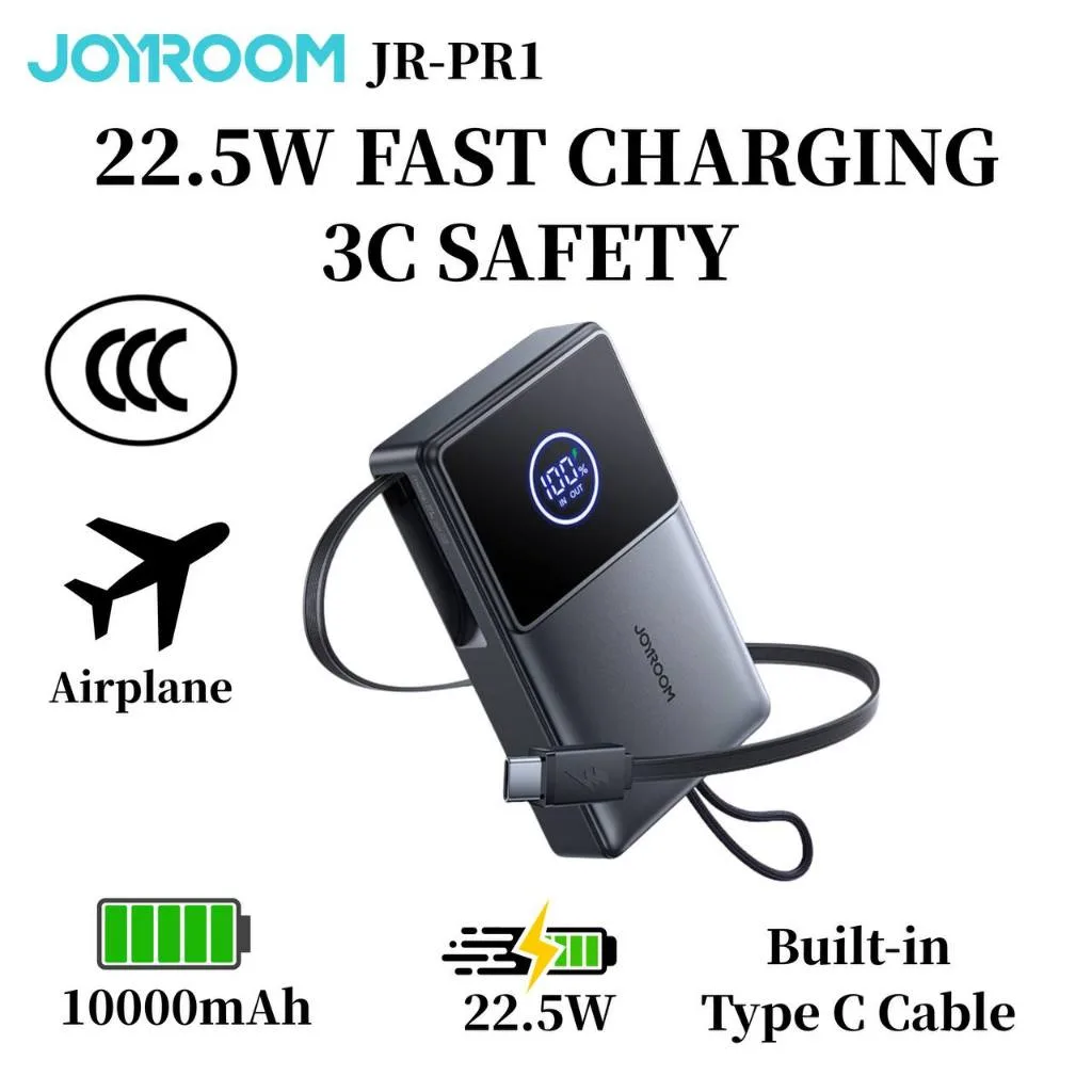 بنك طاقة جوي روم JR-PR1 سعة 10000mAh شحن سريع 22.5W أسود