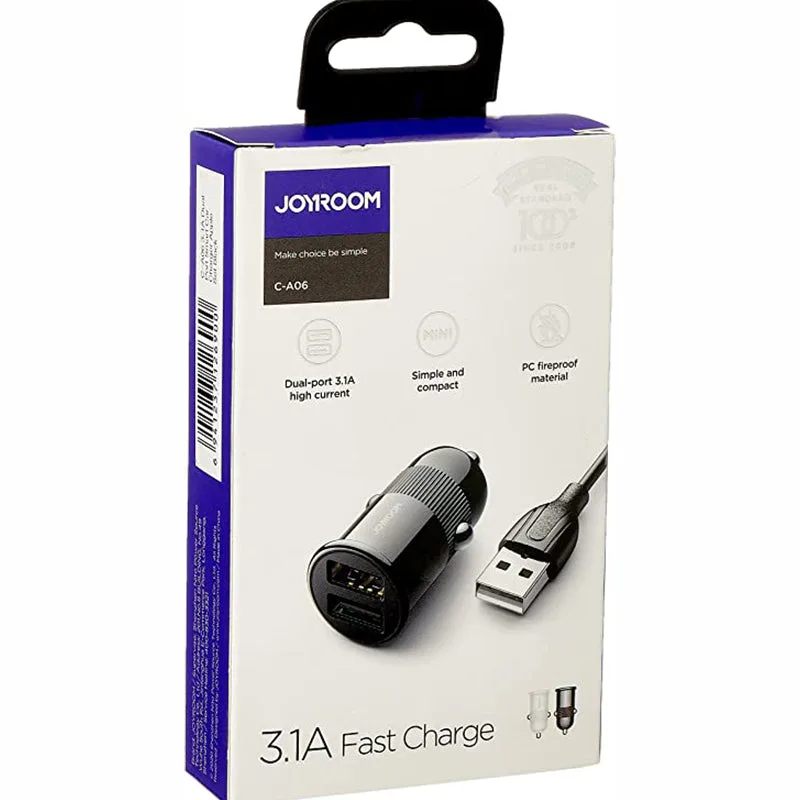 شاحن سيارة جوي روم C-A06 بمنفذين USB بقدرة 3.1A أسود