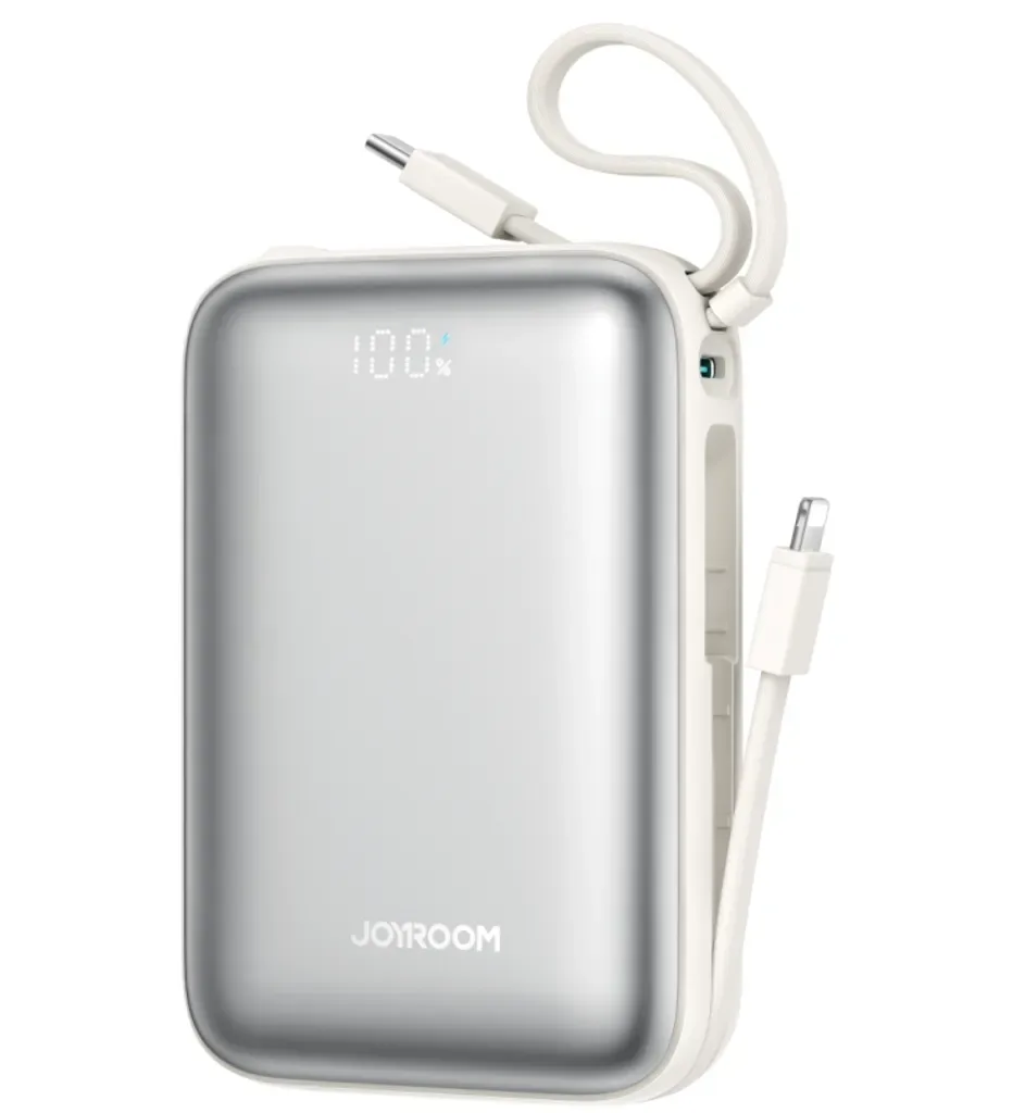 بنك طاقة جوي روم 20000mAh شحن سريع 22.5W مع كيبلين مدمجين أبيض